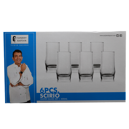 Sanjeev Kapoor - Scirio 6 Pcs Water Glass Set 400 Ml- With Gift Box