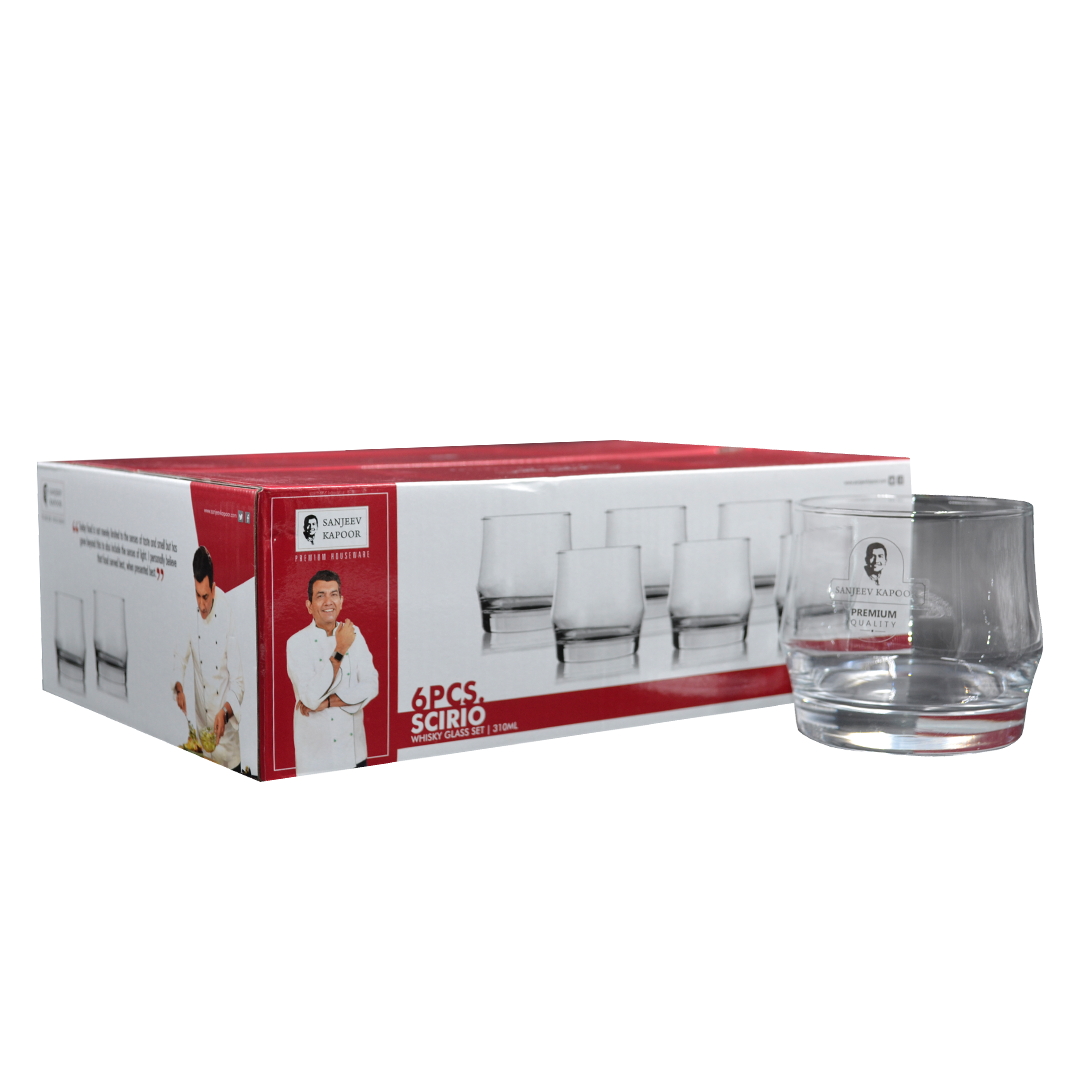 Sanjeev Kapoor - Scirio 6 Pcs Whisky Glass Set 310 Ml- With Gift Box