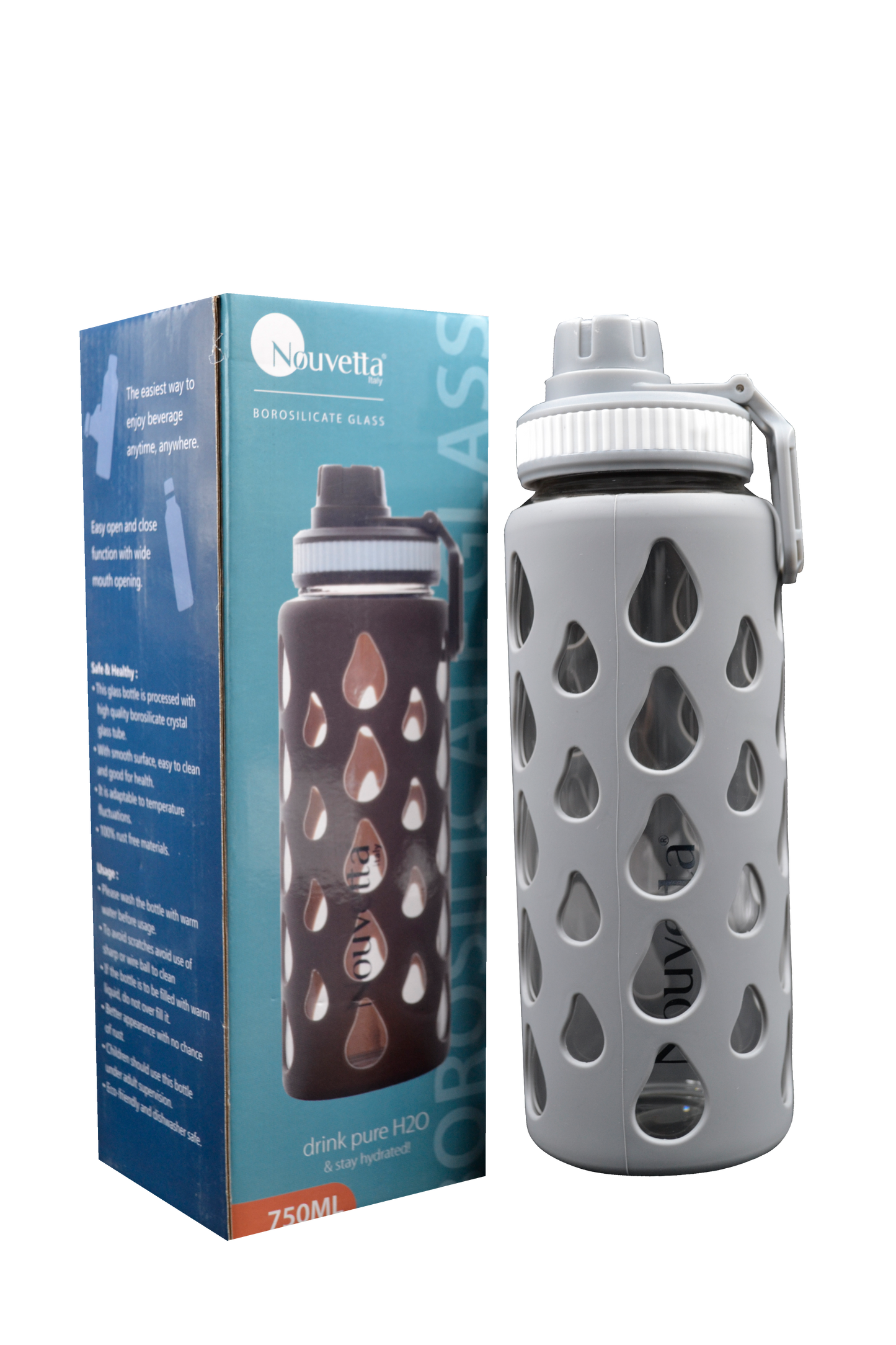 Nouvetta - Splash Borosilicate Bottle 1000 Ml - Grey