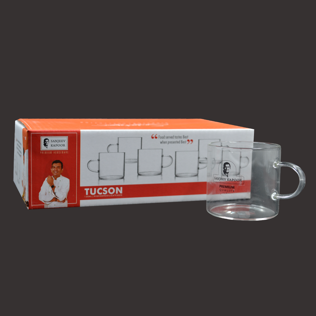 Sanjeev Kapoor - Tucson High Borosilicate Mug130Ml Set Of 6 Pcs-With Gift Box