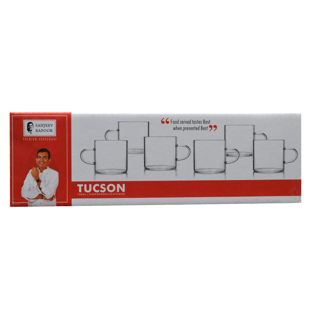 Sanjeev Kapoor - Tucson High Borosilicate Mug130Ml Set Of 6 Pcs-With Gift Box