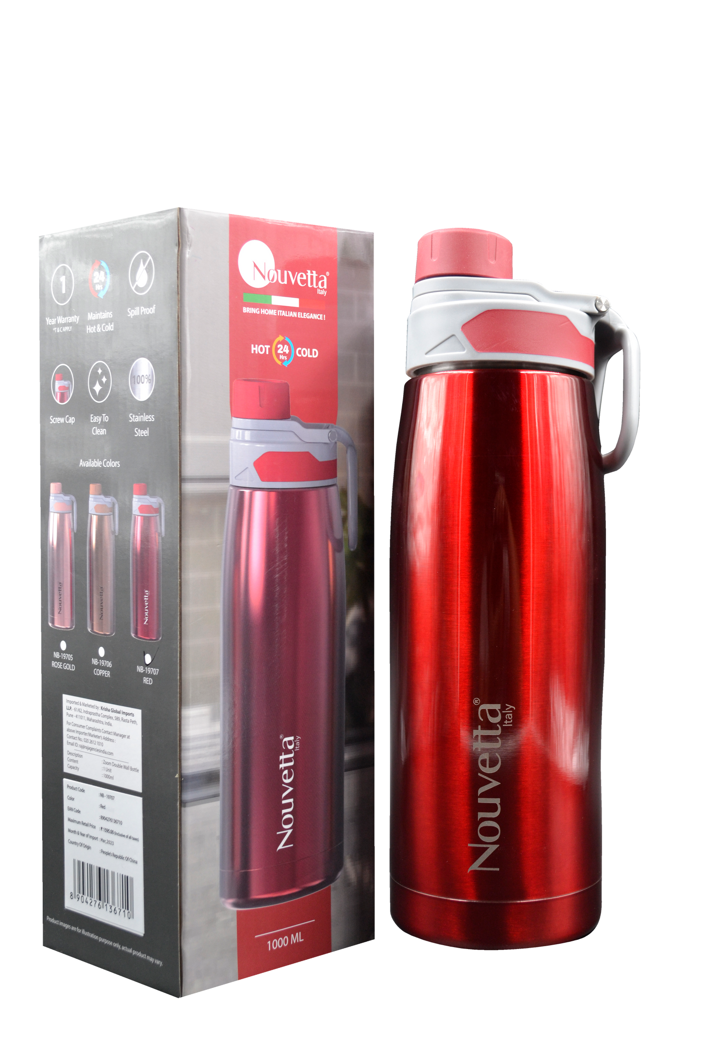 Nouvetta - Zoom Double Wall Bottle 1000 Ml - Red